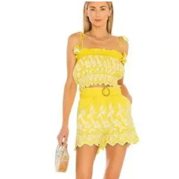 Place Nationale yellow linen embroidered shorts - Picture 6 of 8